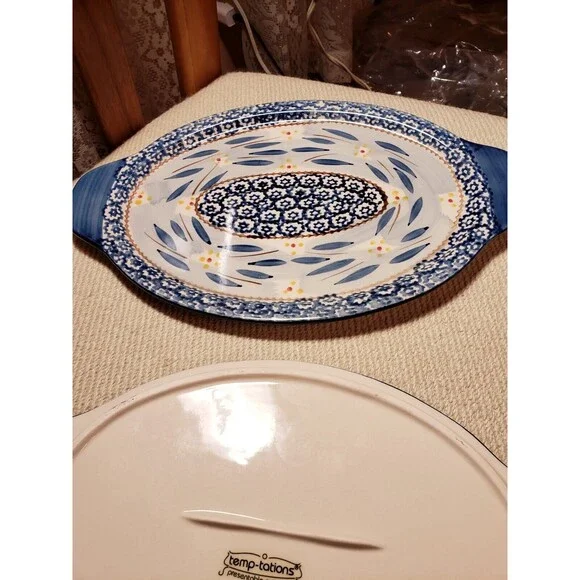 Temptations By Tara Blue Old World 12" & 13.5" Oval Serving Trays Lids - Picture 9 of 16